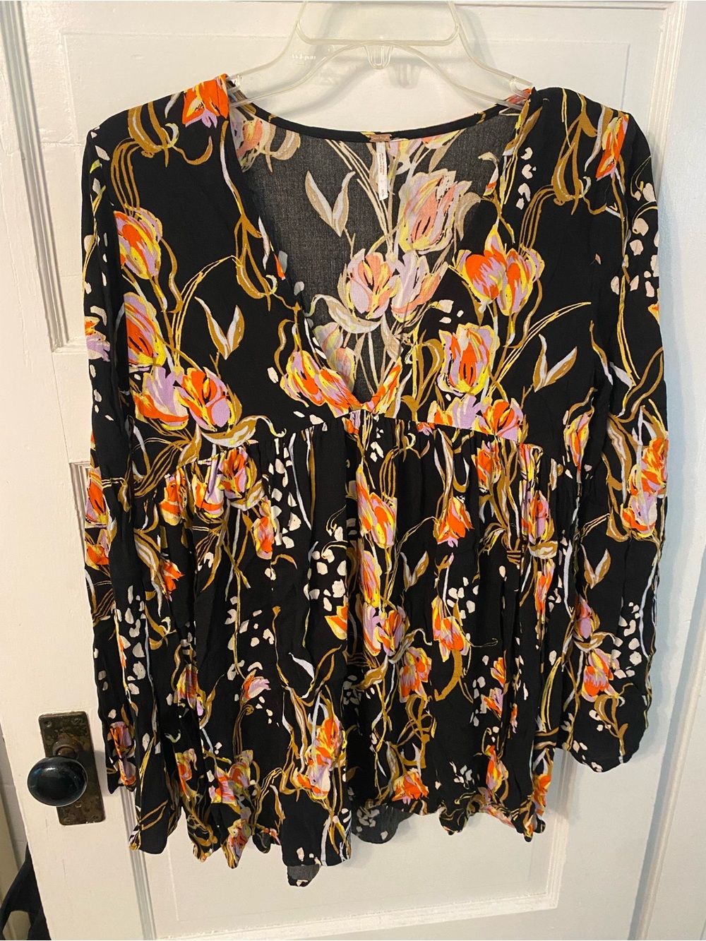 Free People Black Floral V-Neck Women's Tunic